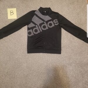 Adidas Big Girls XL/16 Full Zip Tricot Logo Print Track Jacket Black Excellent